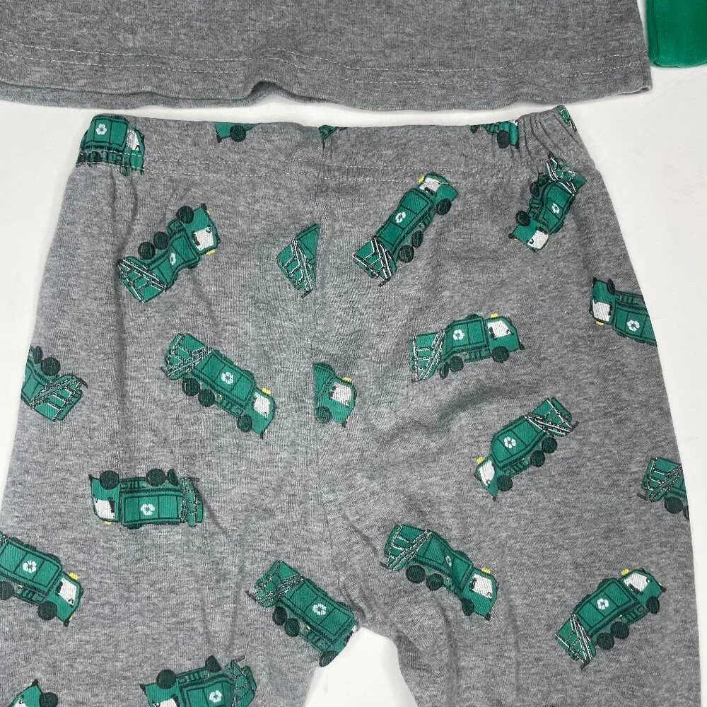 HKfabeao Baby Boys 2-Pc 100% Cotton Garbage Truck Pajamas Grey & Green Size 6